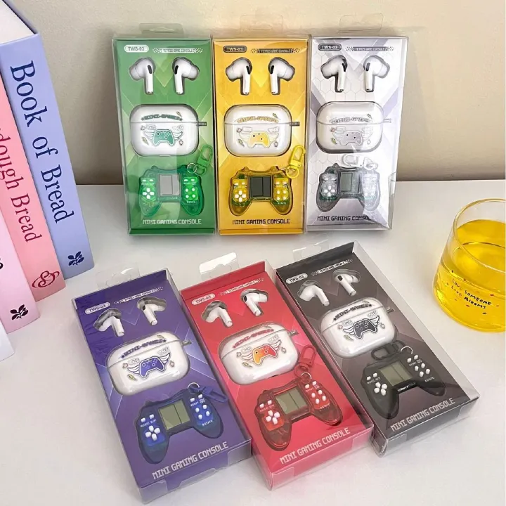 TWS-03 Sanrio Cute Bluetooth Wireless Earphone with TETRIS gaming comsole Toy Kids Birthday Gift set Tetris console HiFi Sound Airpods Pro2 Noise Reduction Earpods Kids Gift Set Bluetooth Headset buds