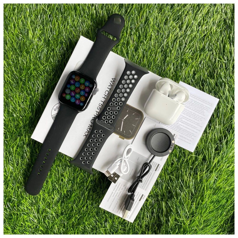 T55 Pro Max 2 in 1 Smart Watch Men Women Smart Watch Bluetooth Calling Heart Rate Monitor Sports Fitness Bracelet Smartwatch with earbuds Bluetooth Earphone Sports Smartwatch Men Waterproof smartwatch