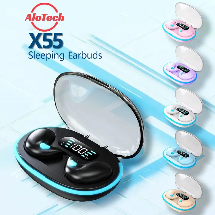 AloTech X55 Invisible Wireless Earphones in-Ear Sleeping Earbuds Sleep Earpods Bluetooth Earphones Bass Noise Reduction HiFi Stereo Bluetooth Headset Wireless Earpods painless headphones TWS Headphone