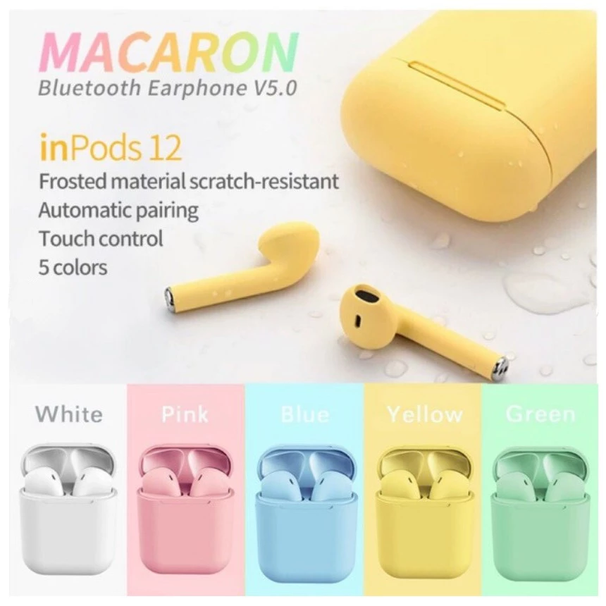 AloTech i12 inpods TWS Bluetooth Wireless Earphone 5.0 Stereo Sound Gaming Earbuds Bluetooth Headphone Run Sports Bluetooth Headset Wireless Earbuds iPhone Earpods Waterproof Touch Control Pods