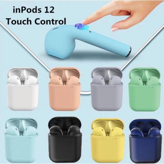 AloTech i12 inpods TWS Bluetooth Wireless Earphone 5.0 Stereo Sound Gaming Earbuds Bluetooth Headphone Run Sports Bluetooth Headset Wireless Earbuds iPhone Earpods Waterproof Touch Control Pods