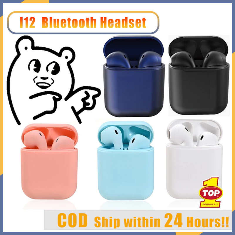 AloTech i12 inpods TWS Bluetooth Wireless Earphone 5.0 Stereo Sound Gaming Earbuds Bluetooth Headphone Run Sports Bluetooth Headset Wireless Earbuds iPhone Earpods Waterproof Touch Control Pods