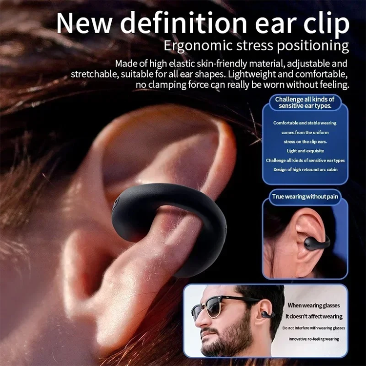 T7500 T75 Bone Conduction Earphone Ear Clip Type True Wireless High Sound Sports Ear Hanging Bluetooth Headphones Headset With Mic Bluetooth Wireless Earphones Gaming Earphones Air Pads Gaming Earbuds