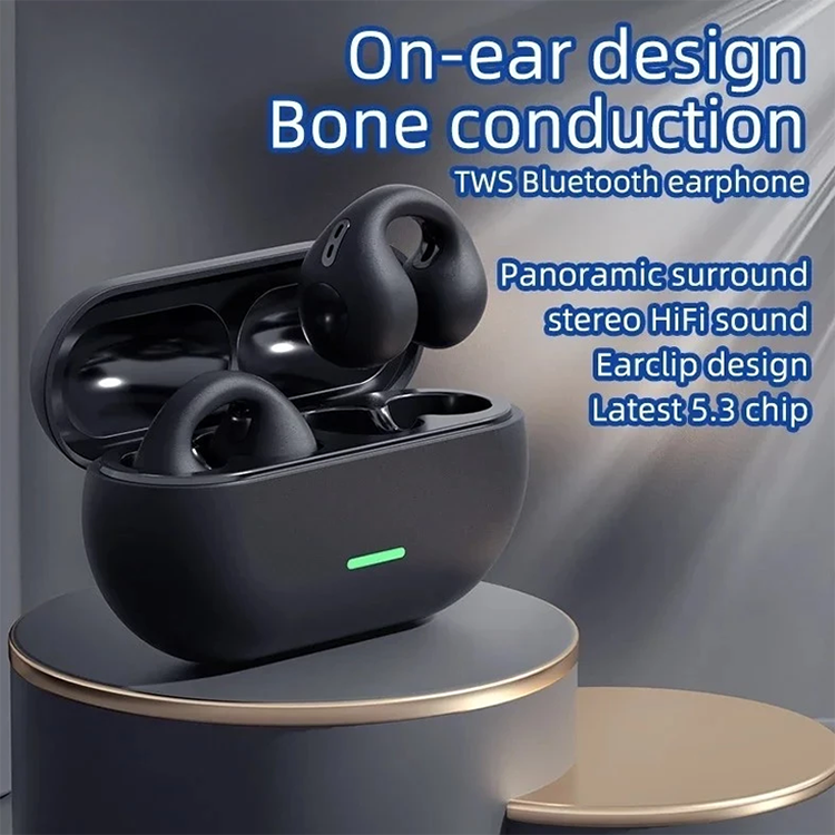 AloTech T75 sport air conduction Bluetooth 5.3 earphones HiFi Sound wireless earphones ear clip waterproof open ear earphones earring tws earbuds Bluetooth headphones wireless earpods Wireless Earbuds