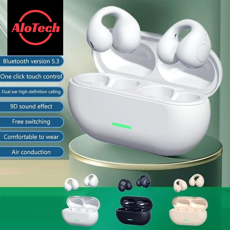 Alotech Bluetooth Earphones Sports Wireless Earphone Tws Earbuds Good Bass With Mic Clip On Ear Bone Conduction Noise Canceling Bluetooth Headset Wireless Earbuds Gaming Earpods For Android IOS
