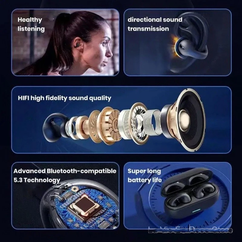 Alotech Bluetooth Earphones Sports Wireless Earphone Tws Earbuds Good Bass With Mic Clip On Ear Bone Conduction Noise Canceling Bluetooth Headset Wireless Earbuds Gaming Earpods For Android IOS