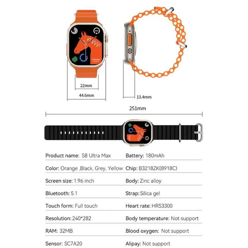 S8 Ultra max smart watch watch8 sleep Heart rate Monitor NFC Bluetooth call Smart watch Men sports bracelet Kids Smart watch Couple Watches Fitness Waterproof Smartwatches s8 ultra smart watch for Men