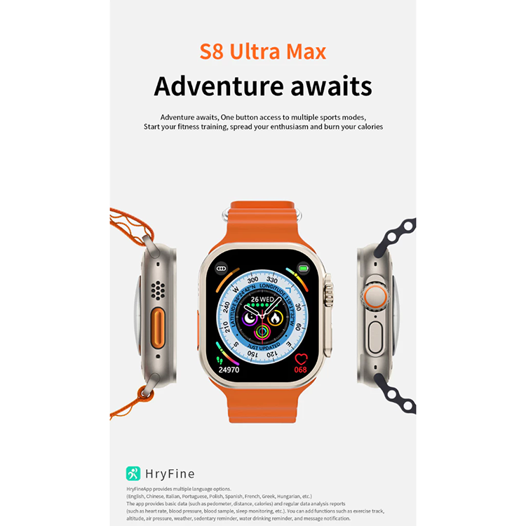 S8 Ultra max smart watch watch8 sleep Heart rate Monitor NFC Bluetooth call Smart watch Men sports bracelet Kids Smart watch Couple Watches Fitness Waterproof Smartwatches s8 ultra smart watch for Men