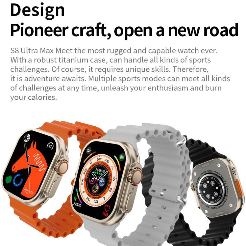 S8 Ultra max smart watch watch8 sleep Heart rate Monitor NFC Bluetooth call Smart watch Men sports bracelet Kids Smart watch Couple Watches Fitness Waterproof Smartwatches s8 ultra smart watch for Men