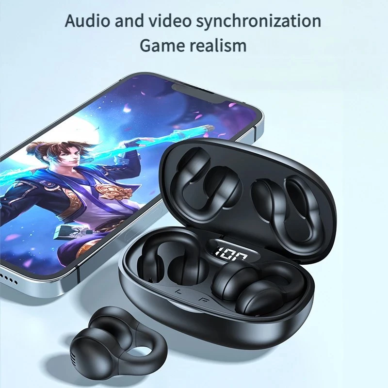 AloTech TWS X58 Wireless Bone Conduction Earphones Bluetooth 5.3 Headphones Waterproof Sports Earbuds Clip-on Earphones with Microphone Wireless Bluetooth Earphone Gaming Headset Wireless Earpods Pods