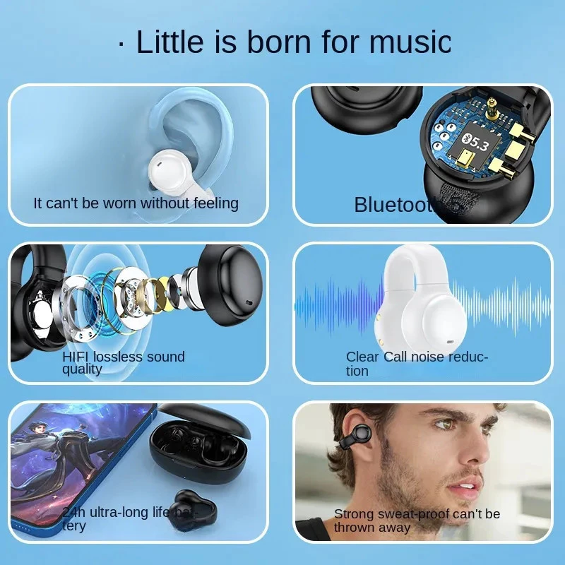 AloTech TWS X58 Wireless Bone Conduction Earphones Bluetooth 5.3 Headphones Waterproof Sports Earbuds Clip-on Earphones with Microphone Wireless Bluetooth Earphone Gaming Headset Wireless Earpods Pods