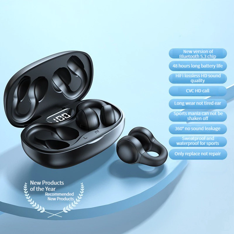 AloTech TWS X58 Wireless Bone Conduction Earphones Bluetooth 5.3 Headphones Waterproof Sports Earbuds Clip-on Earphones with Microphone Wireless Bluetooth Earphone Gaming Headset Wireless Earpods Pods