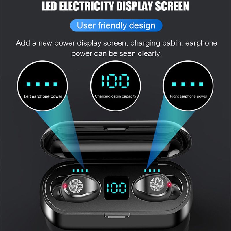 AloTech Wireless Bluetooth Earphone TWS F9 Earbud With Large Battery LED Display Touch Control Earpods 9D Stereo Sports Headphone Gaming Headset Wireless Earphone Wireless Earbuds Bluetooth Headset