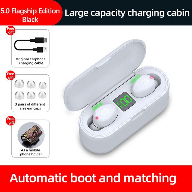 AloTech Wireless Bluetooth Earphone TWS F9 Earbud With Large Battery LED Display Touch Control Earpods 9D Stereo Sports Headphone Gaming Headset Wireless Earphone Wireless Earbuds Bluetooth Headset