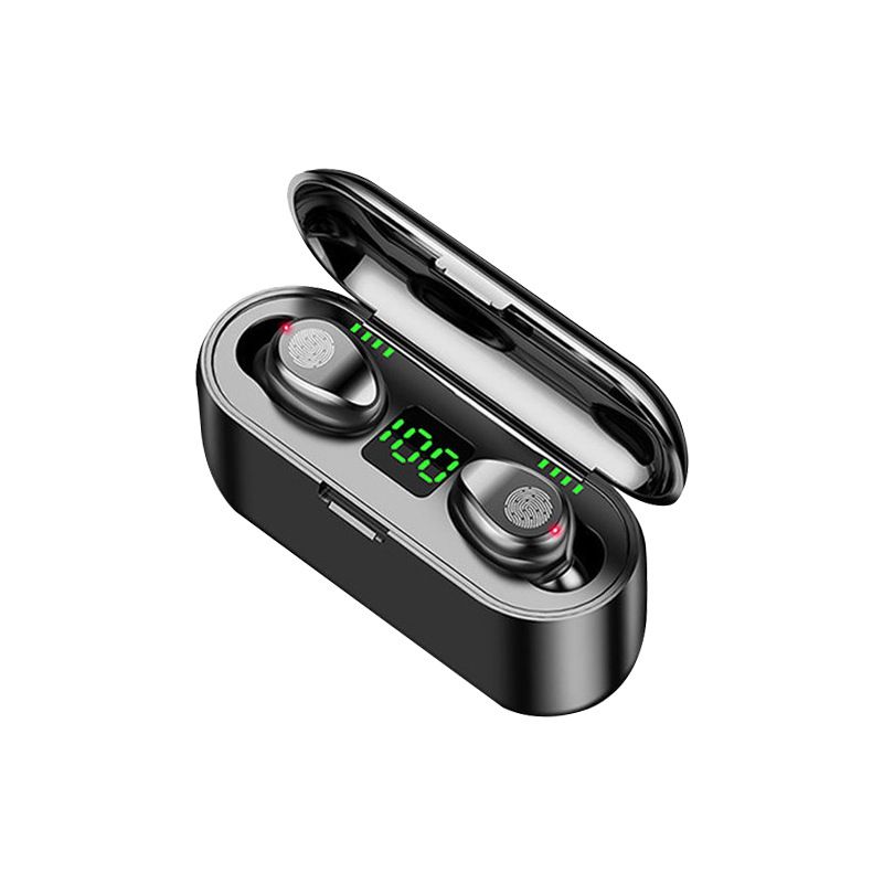 AloTech Wireless Bluetooth Earphone TWS F9 Earbud With Large Battery LED Display Touch Control Earpods 9D Stereo Sports Headphone Gaming Headset Wireless Earphone Wireless Earbuds Bluetooth Headset
