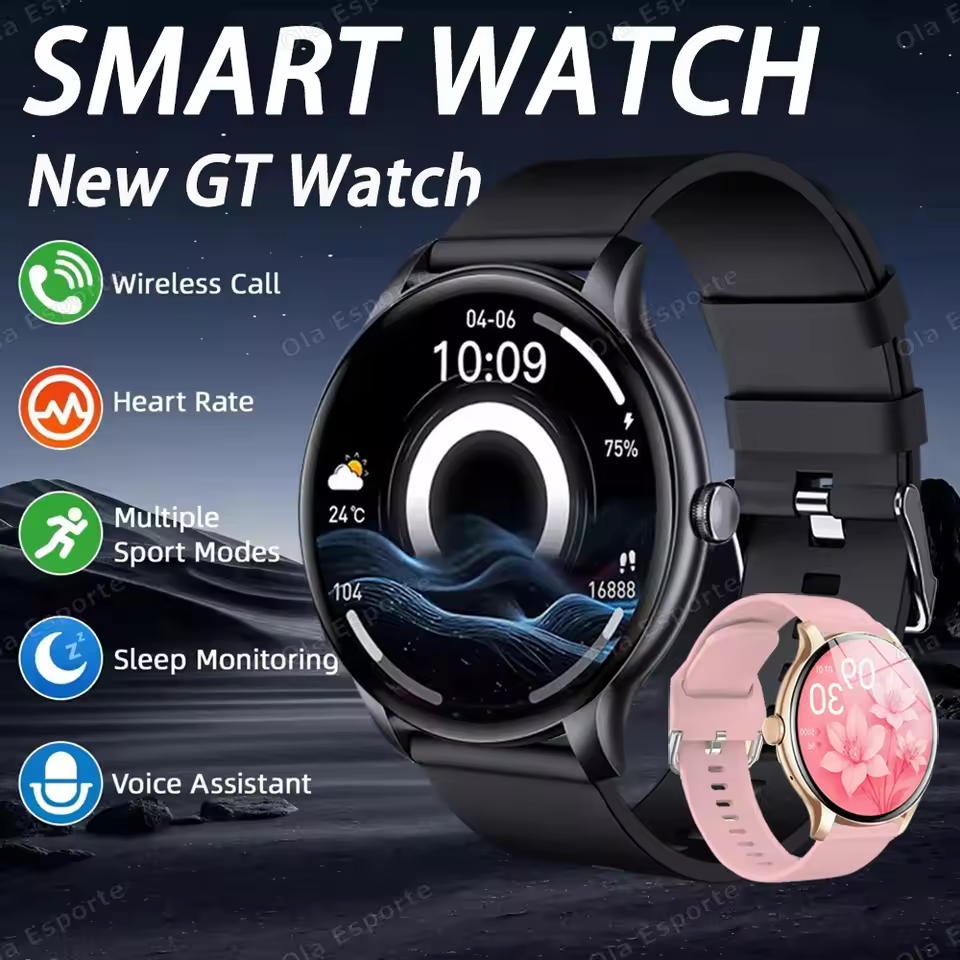 LXASFIT GT2 Smart Watches HD Round Screen Touch Control Bluetooth Smart Bracelet Heart Rate Monitor Waterproof Smartwatch Sports Smartwatch Woman Smartwatch Android IOS Fitness Smart Watch For Men