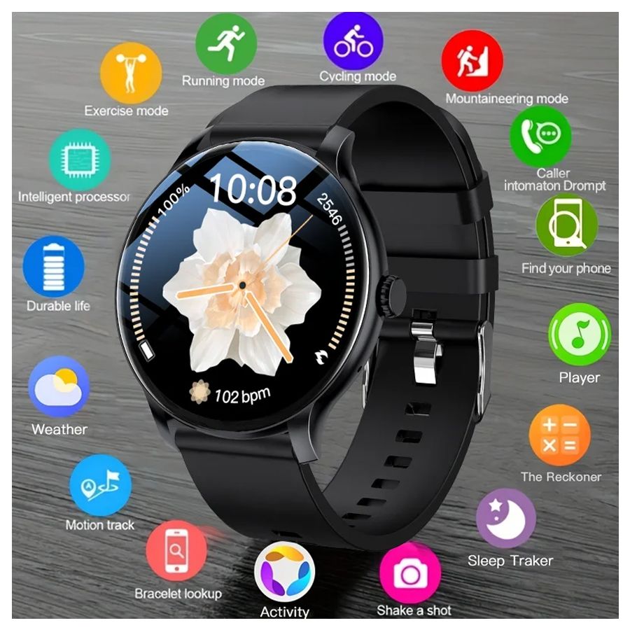 LXASFIT GT2 Smart Watches HD Round Screen Touch Control Bluetooth Smart Bracelet Heart Rate Monitor Waterproof Smartwatch Sports Smartwatch Woman Smartwatch Android IOS Fitness Smart Watch For Men
