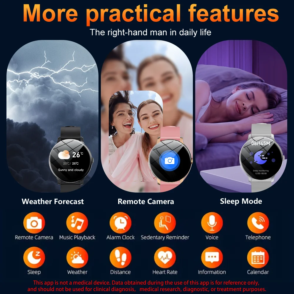 LXASFIT GT2 Smart Watches HD Round Screen Touch Control Bluetooth Smart Bracelet Heart Rate Monitor Waterproof Smartwatch Sports Smartwatch Woman Smartwatch Android IOS Fitness Smart Watch For Men