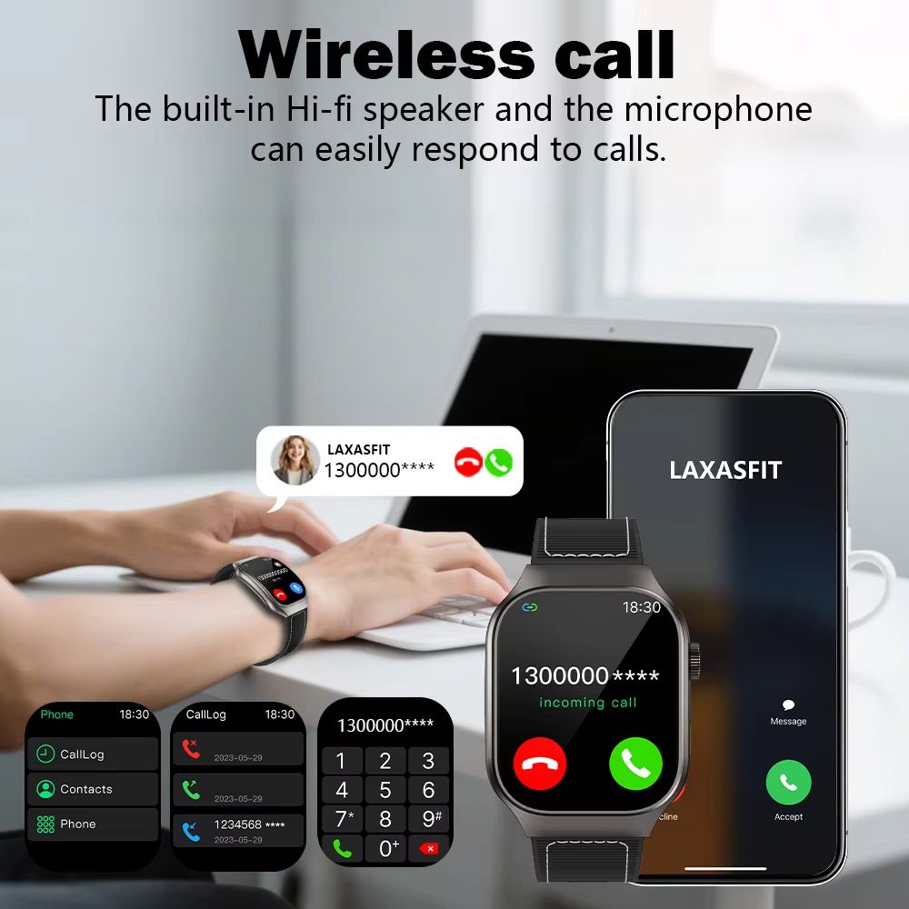 LAXASFIT New Bluetooth Call Smart Watch for Men 2.01" HD Curved Screen Sports Watch Health Monitor Sleep Heart Rate Monitoring Fitness Waterproof Smart Watch for Android iOS H7 Smart Watch For Women