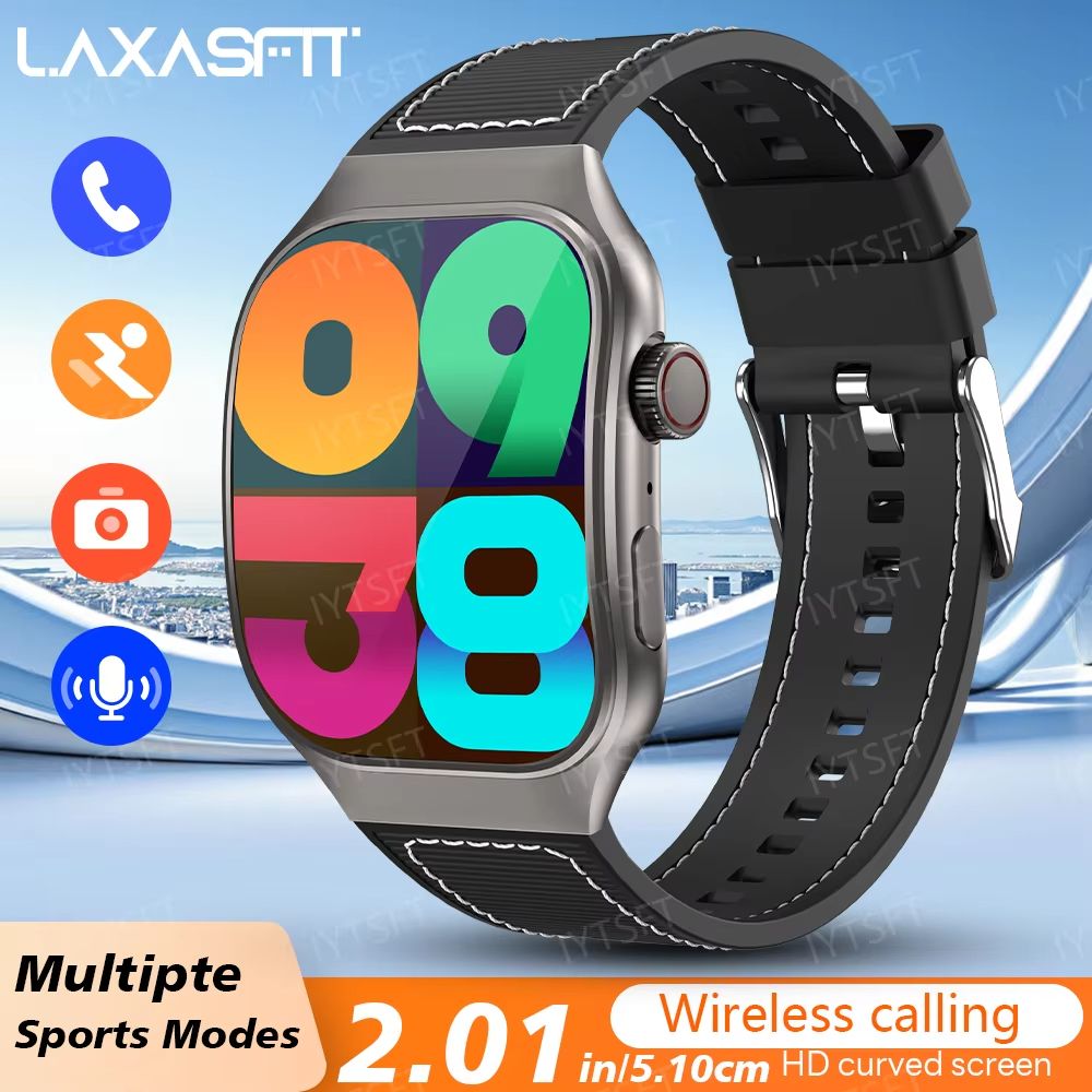 LAXASFIT New Bluetooth Call Smart Watch for Men 2.01" HD Curved Screen Sports Watch Health Monitor Sleep Heart Rate Monitoring Fitness Waterproof Smart Watch for Android iOS H7 Smart Watch For Women