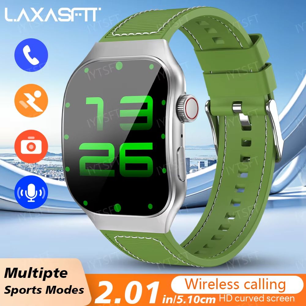 LAXASFIT New Bluetooth Call Smart Watch for Men 2.01" HD Curved Screen Sports Watch Health Monitor Sleep Heart Rate Monitoring Fitness Waterproof Smart Watch for Android iOS H7 Smart Watch For Women