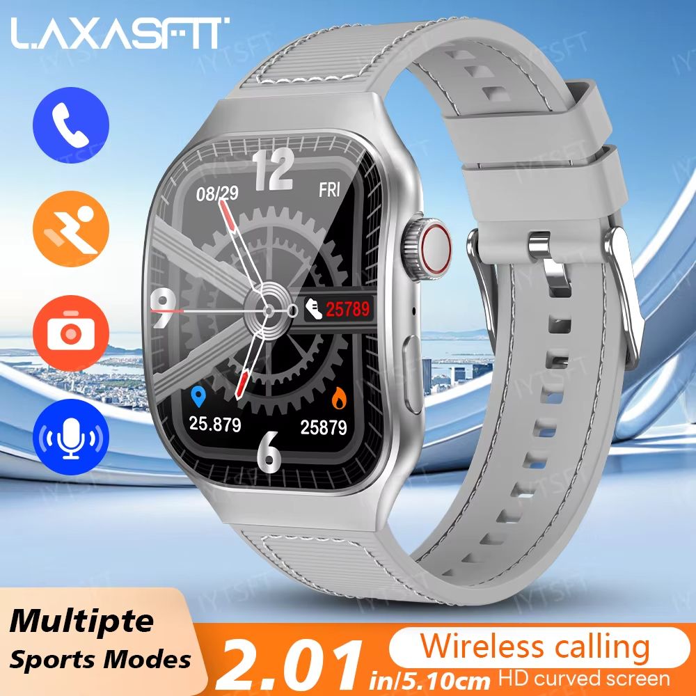 LAXASFIT New Bluetooth Call Smart Watch for Men 2.01" HD Curved Screen Sports Watch Health Monitor Sleep Heart Rate Monitoring Fitness Waterproof Smart Watch for Android iOS H7 Smart Watch For Women
