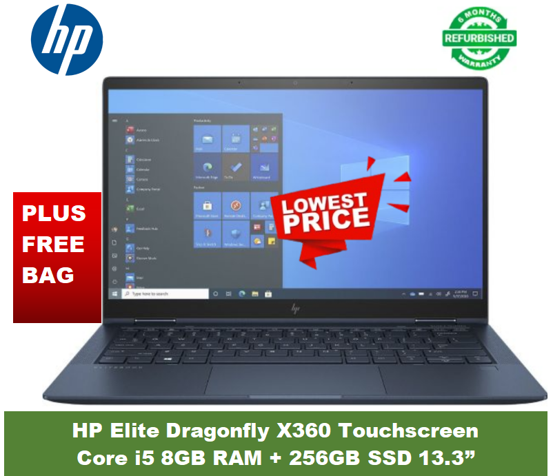 {Best Offers} HP Elite Dragonfly  X360 Intel Core i5 8th Gen 8GB RAM + 256GB SSD Storage Touchscreen 13.3” Inch FHD Display Notebook PC High Quality Grade A Computer Bluetooth Webcam Windows Office In