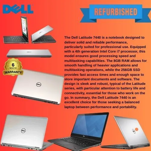 Dell latitude 7440 Laptop Core i7 8GB Ram /256GB SSD 14" Powerful Refurbished Windows Grade A Reliable Computer Limited Time Offer
