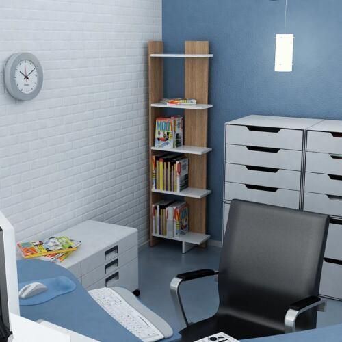 Sly Corner Bookshelf Décor Stand Teak and White