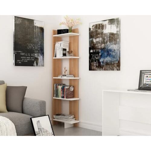 Sly Corner Bookshelf Décor Stand Teak and White