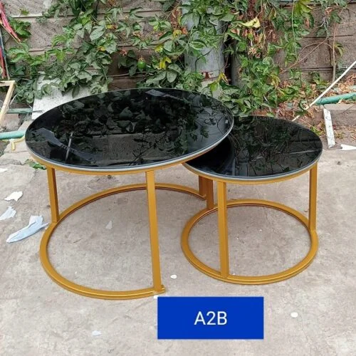 Modern Glass 2Pcs Set Nesting Tables Black