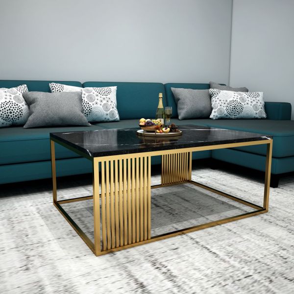 Polly Modern Coffee Table (no Shelf) – Gold and White Wooden Living Room Furniture Kenya