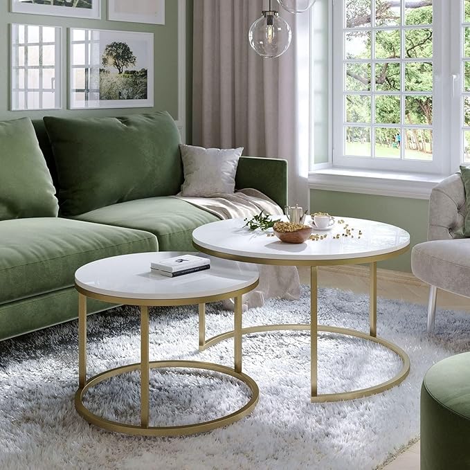Sierra Round Nesting Table Set – 2-Piece Modern Accent Tables for Living Room & Bedroom