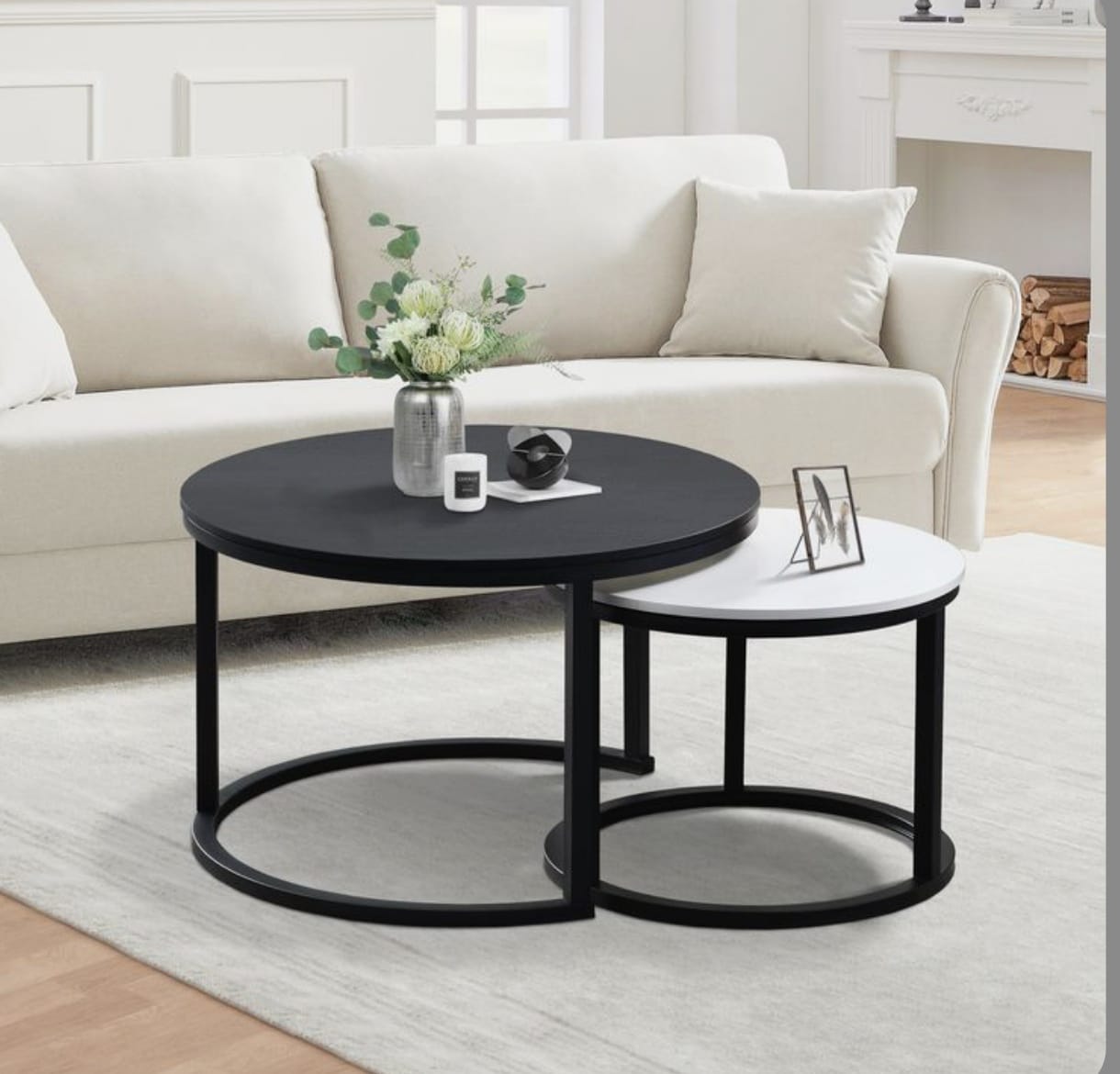 Sierra  black and white Round Nesting Coffee Table-2pcs Set