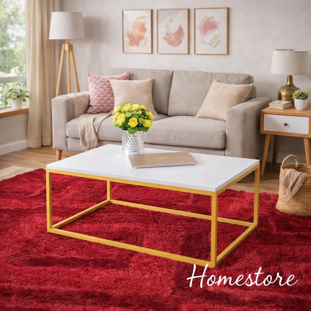 Felly Coffee Table – Modern White Top with Gold Frame