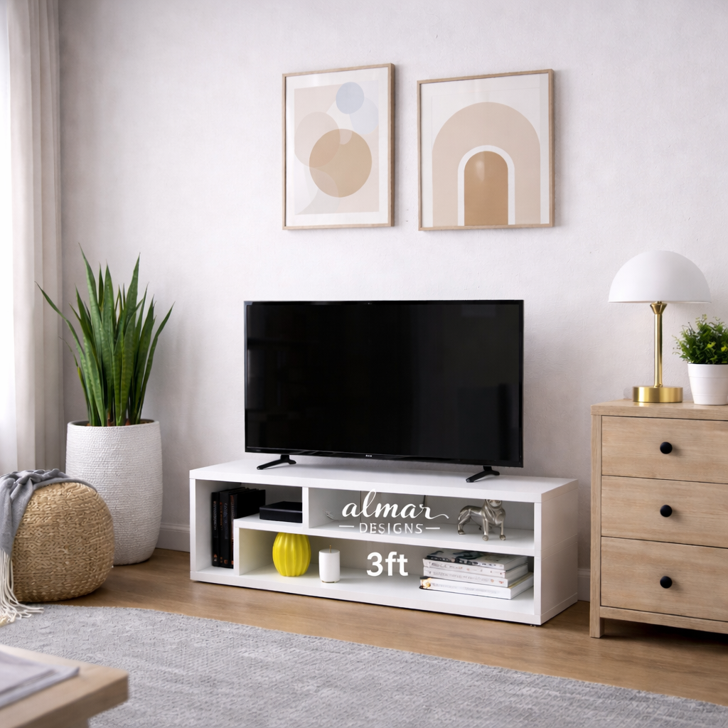 Lusaka 3ft Modern TV Stand – White Minimalist Entertainment Unit