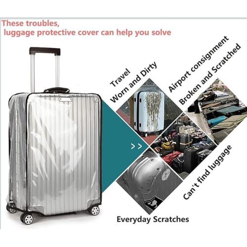 Clear Suitcase Cover- 20 24 26 28 30 Inch Waterproof PVC Suitcase Cover - Transparent Travel Suitcase Wrap - Protective Cover Case for Wheeled Luggage