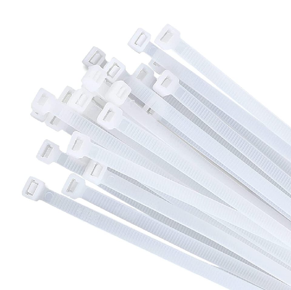 WHITE NYLON CABLE TIE WRAPS 8X250MM (100pcs)