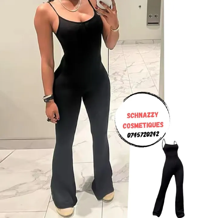 FLARED Wide Leg Black Playsuit Jumpsuit for Women Bodycon Onepiece Bodysuit Playsuit Sleeveless Camis Romper One Size Solid Color Basic to Baddie Cool Trendy Jumpsuit Casual Classic Schnazzy Jumpsuit