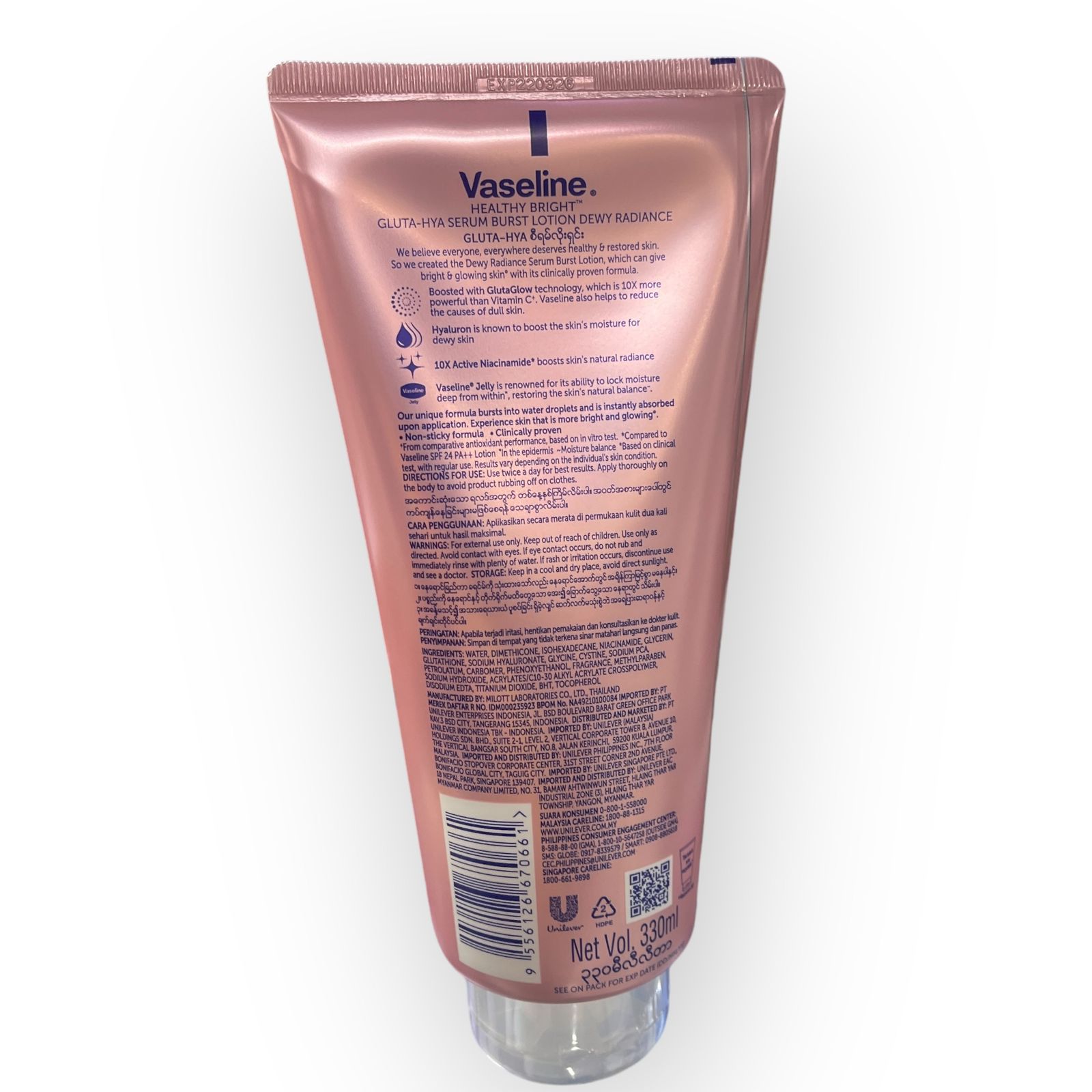 Vaseline Healthy Bright GLUTA-HYA Lotion for Flawless Bright Glowing Skin with Boosted Skin Moisture gives Even Toned Skin