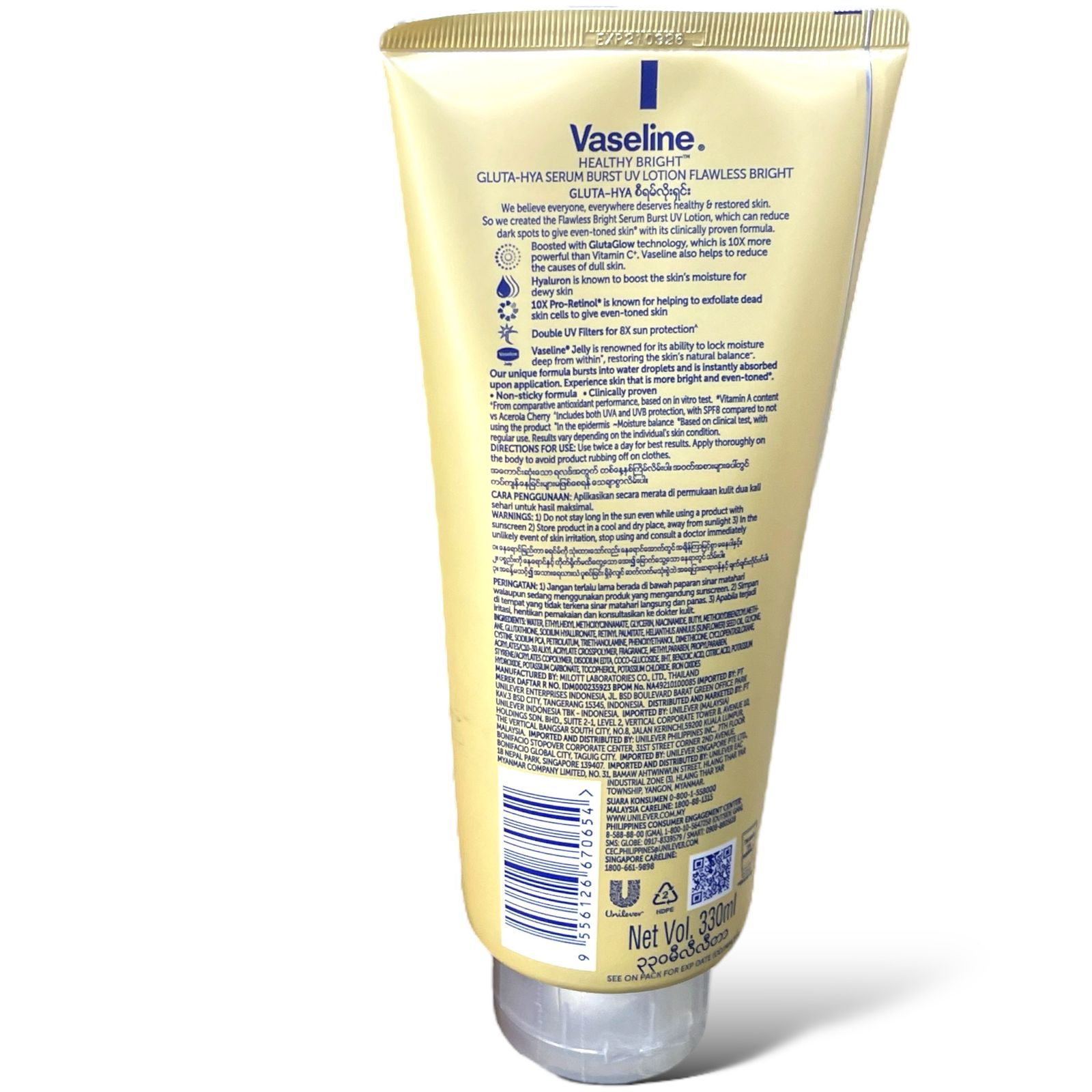 Vaseline Healthy Bright GLUTA-HYA Lotion for Flawless Bright Glowing Skin with Boosted Skin Moisture gives Even Toned Skin