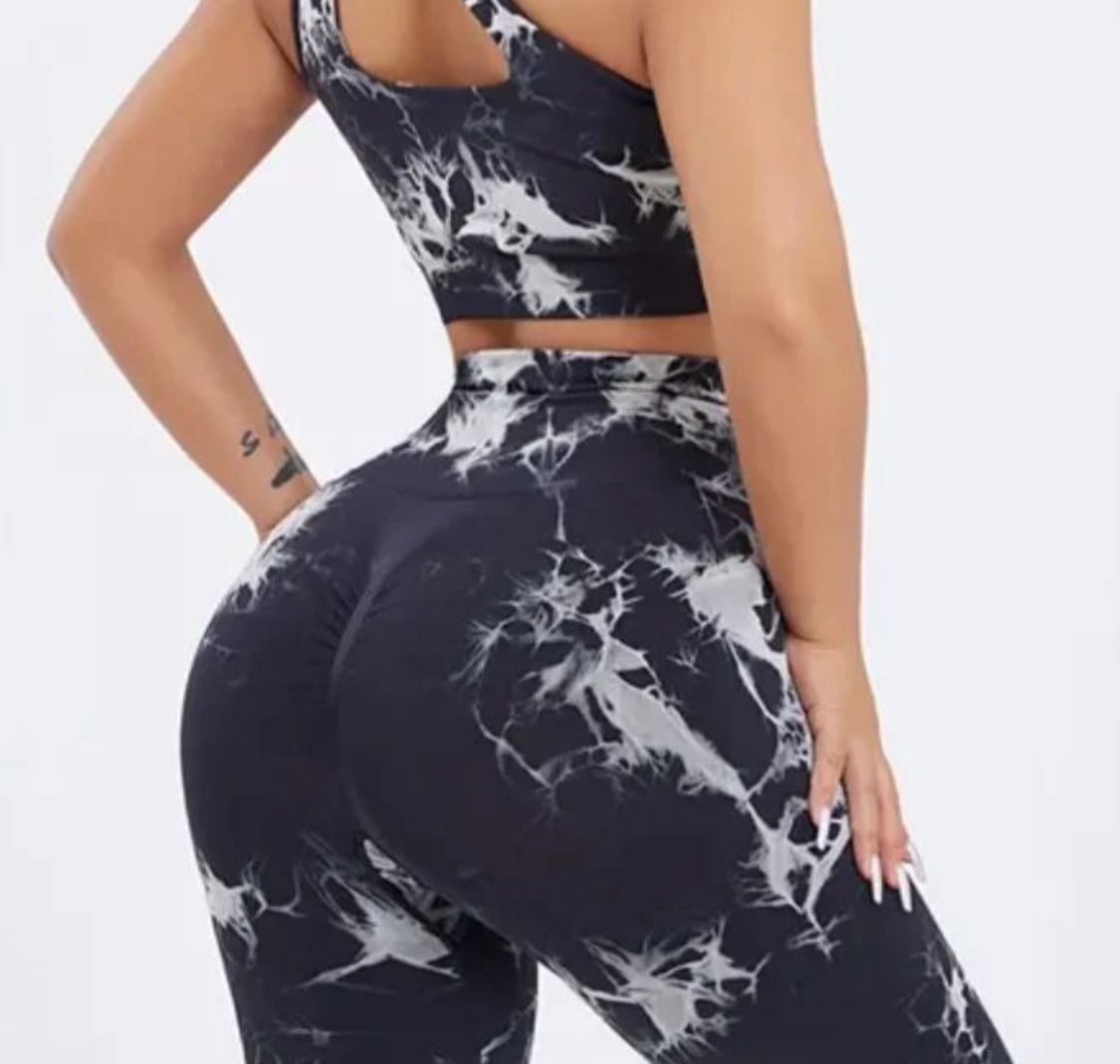 Two Piece 2pc Women Ladies Workout Set Lightweight Gym Set Clothes Tie Dye Set Legging Set Stretchy Quick Dry Comfortable Moisture Absorbing Fabric Good Quality