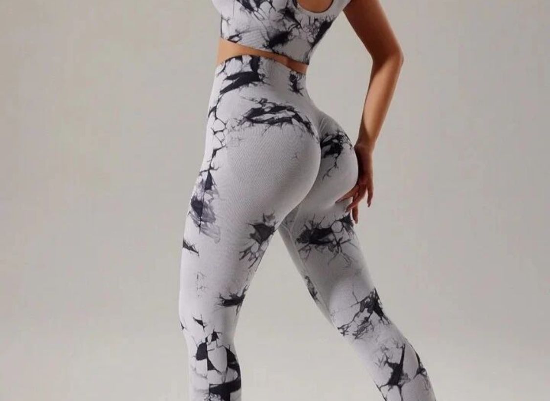 Two Piece 2pc Women Ladies Workout Set Lightweight Gym Set Clothes Tie Dye Set Legging Set Stretchy Quick Dry Comfortable Moisture Absorbing Fabric Good Quality