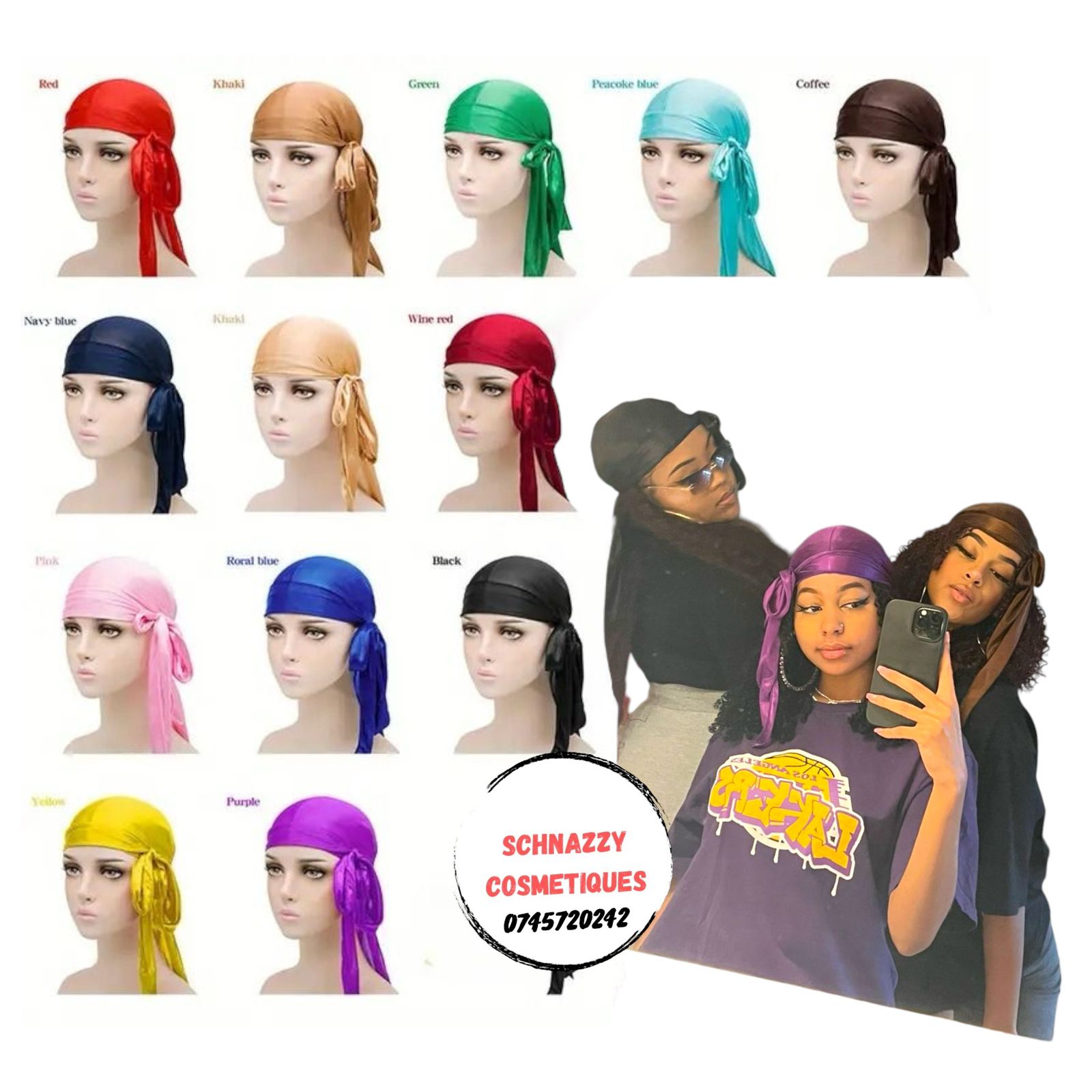 1pc Solid Casual Style Durag for Daily Life Unisex Satin Silk Like Durag Doorag Men Women Durag Trendy Headscarf Headwrap Headwear Hairties Bandana  (Pink, Brown, Blue, Gray)
