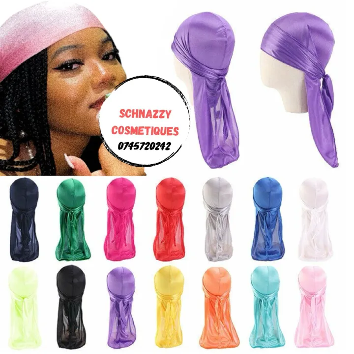 1pc Solid Casual Style Durag for Daily Life Unisex Satin Silk Like Durag Doorag Men Women Durag Trendy Headscarf Headwrap Headwear Hairties Bandana  (Pink, Brown, Blue, Gray)