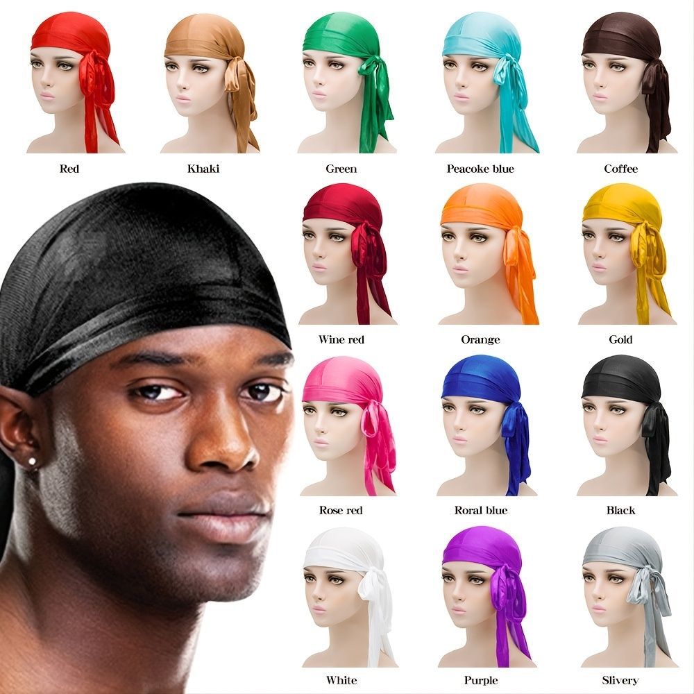 1pc Solid Casual Style Durag for Daily Life Unisex Satin Silk Like Durag Doorag Men Women Durag Trendy Headscarf Headwrap Headwear Hairties Bandana  (Pink, Brown, Blue, Gray)