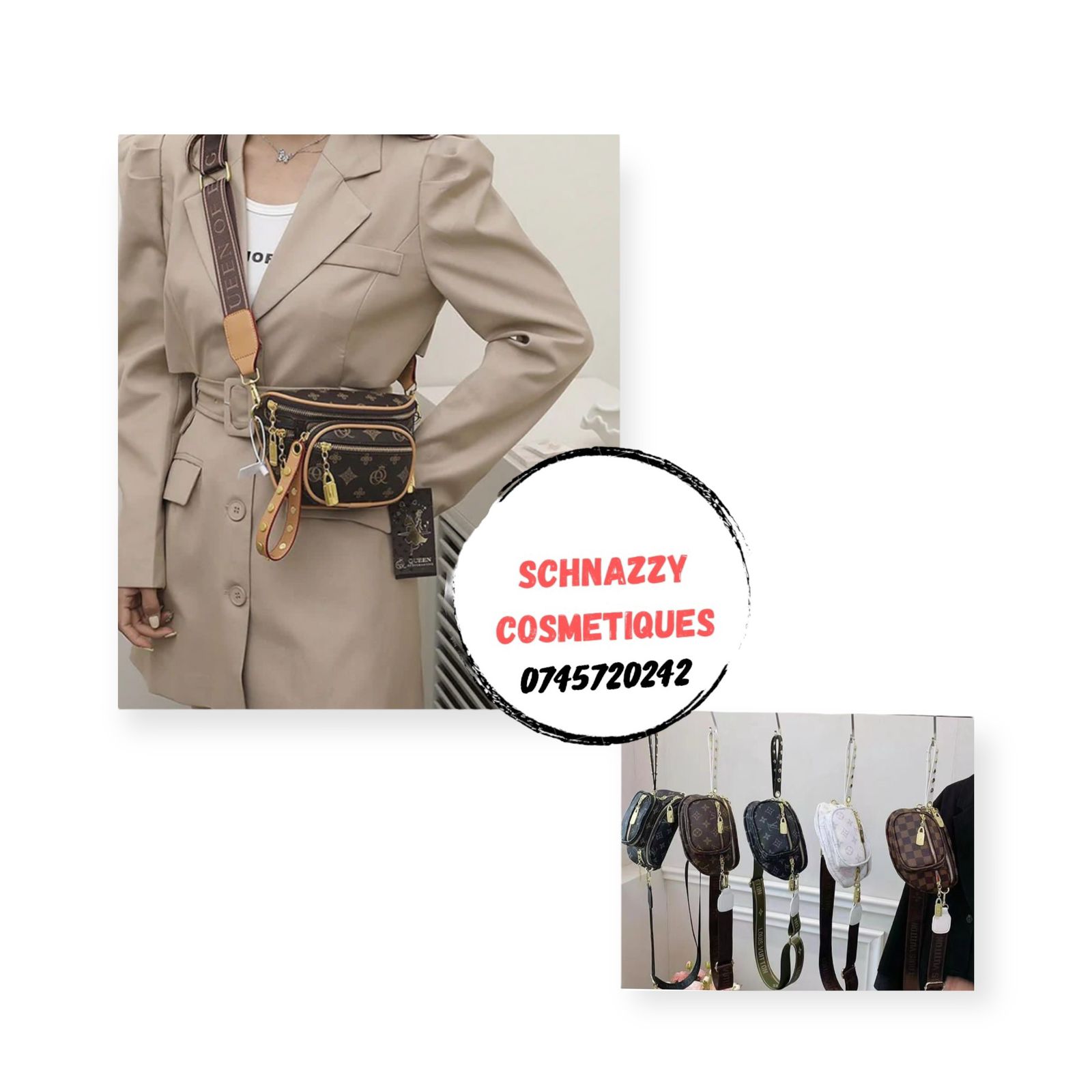 Women Fannypack Lady Faux Leather Waist bag Retro Trend Zipper Handbag Crossbody Bag Work Travel School Backpack Rucksack Trendy Print Multiple Organization Pockets Adjustable Padded Shoulder Strap