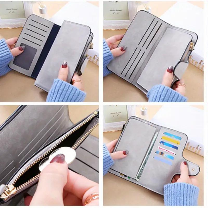 Retro Style Women Gift Lady Leather Wallet Phone Bag Clutch Card Holder Purse Handbag Baellerry New Wallet Women‘s Long Korean-style Multi-Card Buckle Wallet Tri-fold Zipper Wallet