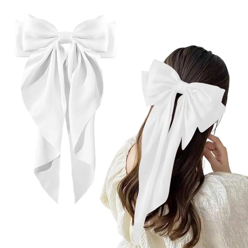Big Bow Silk Satin Coquette Baddie Bow Knot Hair Clips for Women Trendy Hair Bow Large Sweet Barettes Bow French Barettes Hair Clips for Thick Thin Hair Grosgrain Bowknot Aesthetic Hair Ribbons