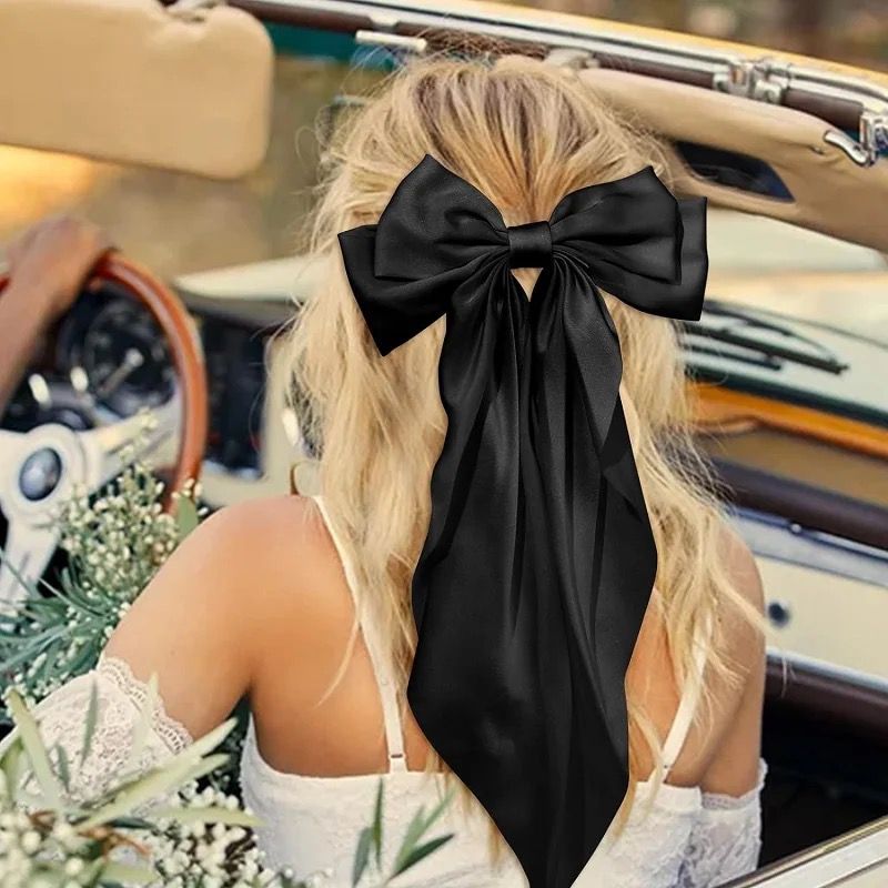Big Bow Silk Satin Coquette Baddie Bow Knot Hair Clips for Women Trendy Hair Bow Large Sweet Barettes Bow French Barettes Hair Clips for Thick Thin Hair Grosgrain Bowknot Aesthetic Hair Ribbons